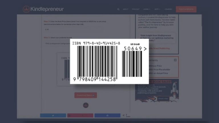 A generated book barcode with ISBN number and price displayed on a screen