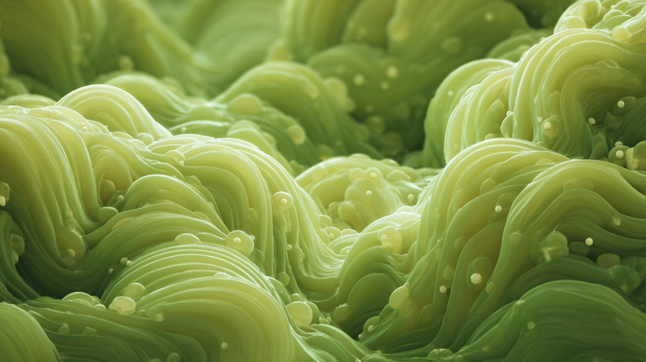 Abstract close-up of green, viscous texture resembling mucus, symbolizing discomfort and aversion