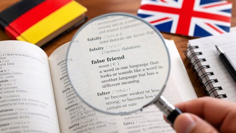 German false friends shown through a magnifying glass